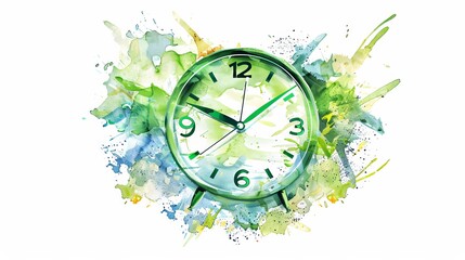 A colorful watercolor illustration of a clock, symbolizing the passage of time and creativity in design.