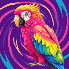 Colorful Parrot Illustration with Swirling Abstract Background Artwork Design