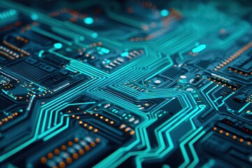 Obraz premium A close up of a computer chip with a blue background