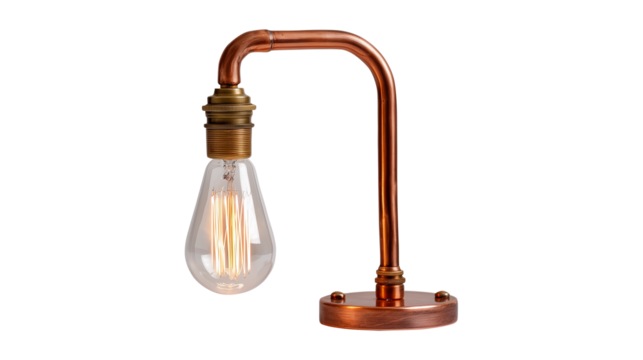 Minimalist copper lamp with exposed filament light bulb