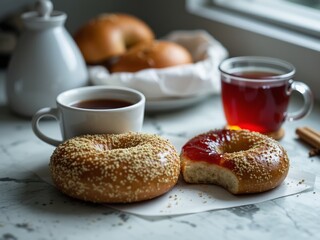 Delicious Homemade Bagels and Tea - Morning Delight