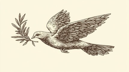Vintage dove with olive branch illustration