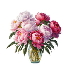 Fototapeta premium Watercolor Peony Clipart PNG – Hand-painted Blush Pink Peonies with Transparent Background for Wedding and Floral Design