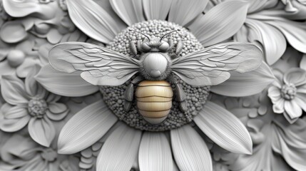 High-Detail Macro: Honeybee on a Sunflower