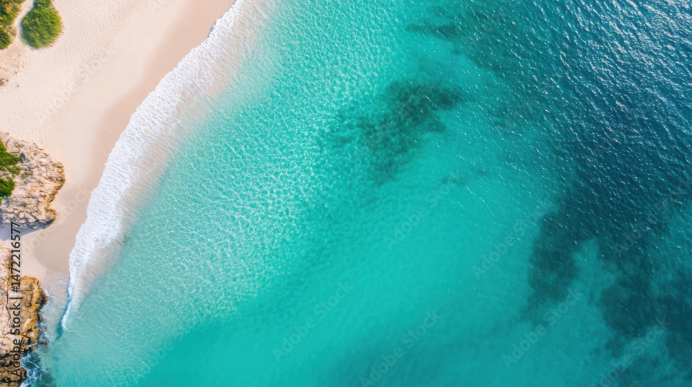 Aufkleber aerial view of a pristine beach where turquoise water meets white sand, showcasing a tranquil coasta