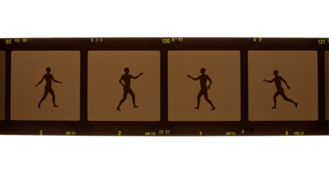 Isolated Film Strip with Silhouetted Figures in Motion