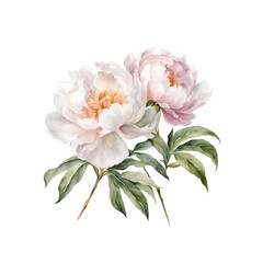 Obraz premium Watercolor Peony Clipart PNG – Hand-painted Blush Pink Peonies with Transparent Background for Wedding and Floral Design