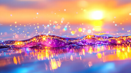 Vibrant sunset over a sparkling wave