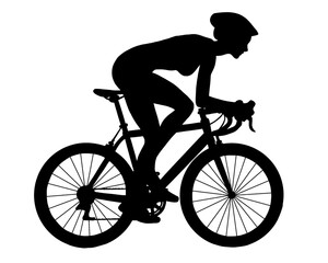 Woman cyclist silhouette, isolated icon on white background