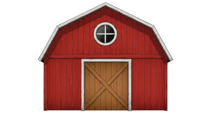 Isolated Red Barn with Wooden Door and Round Window © Luca
