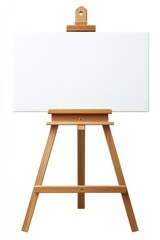 Blank canvas on a light wooden easel, isolated on white background, ready for painting or artwork display.  Perfect for mockups or design presentations. : Generative AI