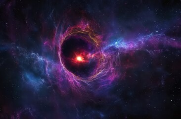 Fototapeta premium Vibrant Cosmic Nebula with Pink Purple and Blue Hues in Dark Space