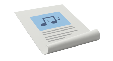 Isolated Sheet of Paper with Music Note and Text