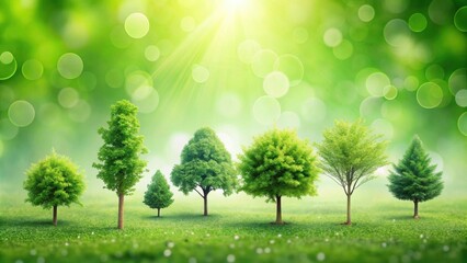 Lush Green Trees Growing in a Sunny Meadow, Representing Growth and Nature