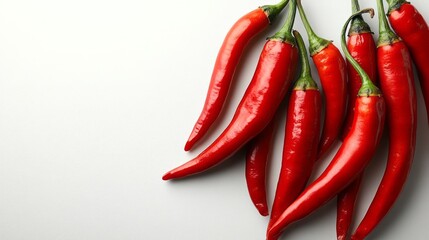 Close-up view of several vibrant red chili peppers.