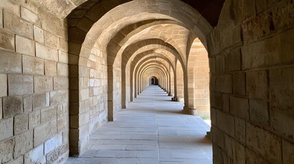 Fototapeta premium Ancient Stone Archway Corridor Perspective
