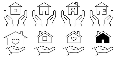 property insurance Icon set. The Symbol of the company for the construction repair and maintenance of the house. Vector illustration.
