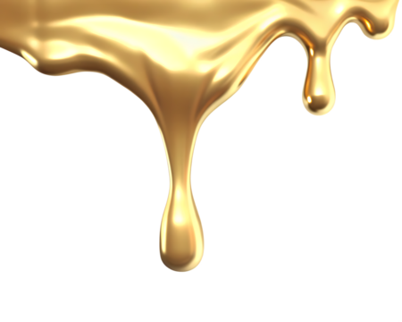 golden liquid dripping  isolated on white background PNG