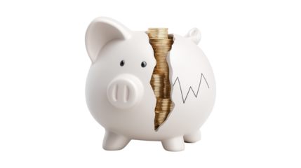 Financial planning concept with white piggy bank