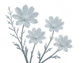 Light blue ice flowers growing on transparent background