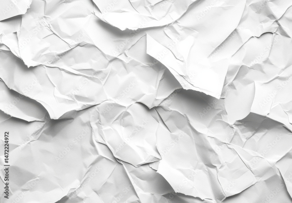 Leinwandbilder High-resolution image of crumpled white paper texture, showing detailed creases and folds, ideal for backgrounds or design elements. : Generative AI