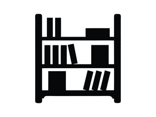 Black silhouette of a bookshelf with multiple books on white background, minimal design