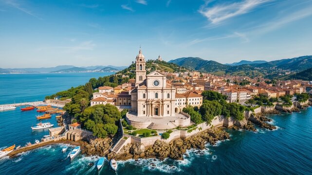 Drone Shot: Medieval Ventimiglia, Italy - San Michele Arcangelo Church & Ligurian Coast