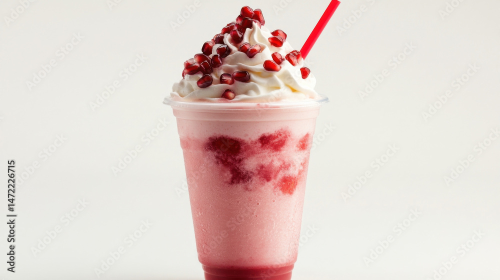 Aufkleber refreshing pomegranate smoothie topped with whipped cream and pomegranate seeds, served in a clear p