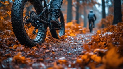 Fat tire bikes in autumn forest