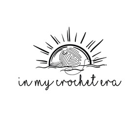In my crochet era new version, High-quality graphic T-shirt design celebrating the art of crochet with playful text and modern style