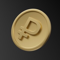 Ruble. Monetary sign Ruble. 3d illustration. Gold coin Ruble. Currency. Finance. Russian money