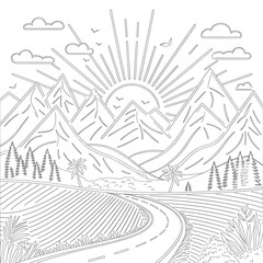 vector illustration of a mountain landscape coloring page 