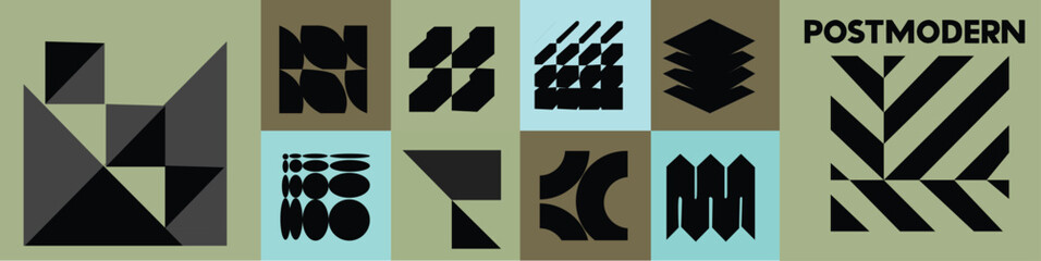 Postmodern abstract geometric graphic elements, Refraction and distortion glass effect various form, Brutalist vector shapes, trendy retro design symbols in Y2K aesthetics, vintage stickers, set 7