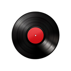 Fototapeta premium Black vinyl record with red label. Music, retro, vintage.
