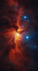 Celestial nebula, vibrant colors, cosmic dust clouds, swirling patterns