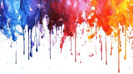 Fototapeta premium Colorful paint drips and splashes on a white background.