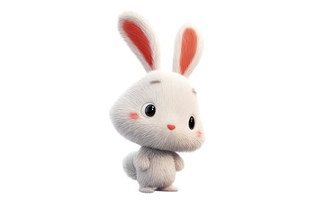Obraz premium Adorable fluffy white bunny rabbit cartoon character illustration 3d fun pet cute soft long on transparent background