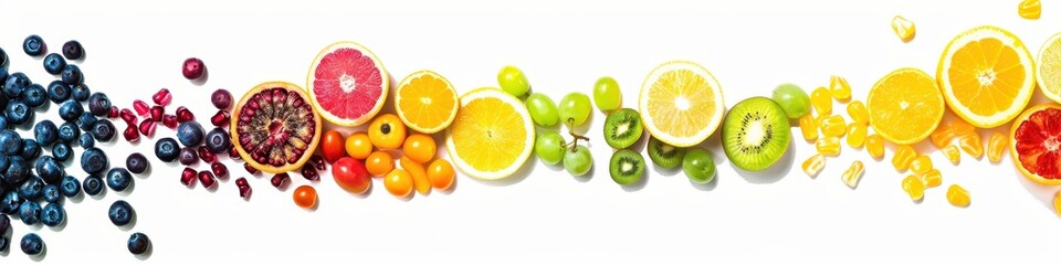 Vibrant Rainbow of Fresh Fruits on White Background