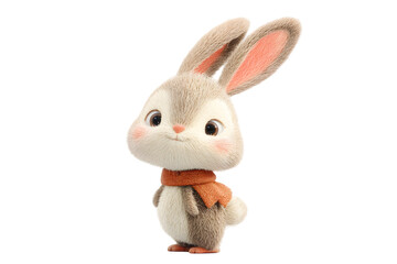 Obraz premium Adorable cartoon bunny rabbit wearing a cute orange scarf winter animal illustration 3d fun on transparent background