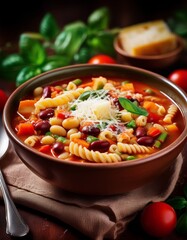 Minestrone Bowl – italienische Gemüsesuppe mit Pasta, Bohnen und Parmesan