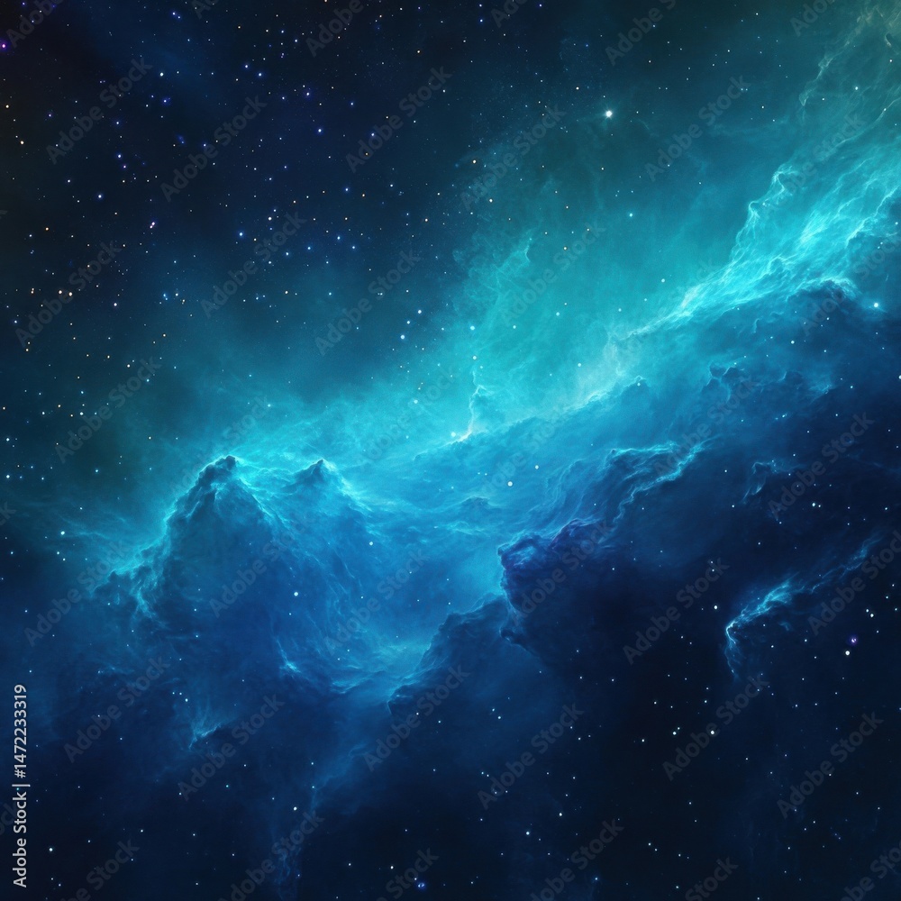 Aufkleber a mesmerizing cosmic nebula, swirling teal and blue gaseous clouds, scattered with distant stars, cr