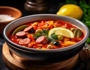  Soljanka Bowl &ndash; osteurop&auml;ische Suppe mit Wurst, Paprika, sauren Gurken und Zitrone