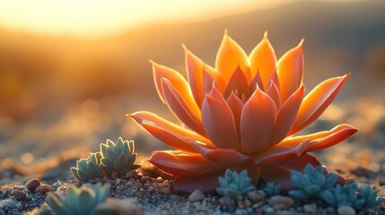 Vibrant succulent in sunset glow