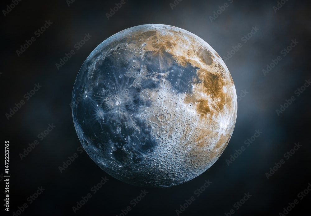 Poster detailed view of the moon's surface, showcasing its craters, texture, and subtle color variations ag