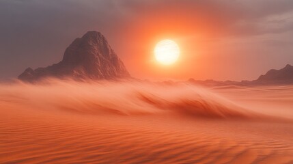 Obraz premium Desert sunset, sandstorm, mountain