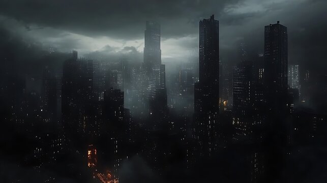 Futuristic cityscape under dark sky