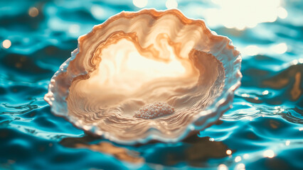 Iridescent Pearl Oyster Shells Displaying Textured Interior Lightly Illuminated Underwater