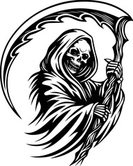 Fototapeta premium SVG vector of coral reef restoration showing marine life. Grim Reaper Holding a Blade in Front of a Full Moon Scene