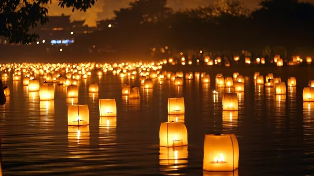 Illuminating Traditions: Floating Paper Lanterns Reflecting Harmony and Celebration