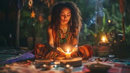 Woman lighting a candle as a symbolic gesture to welcome new beginnings